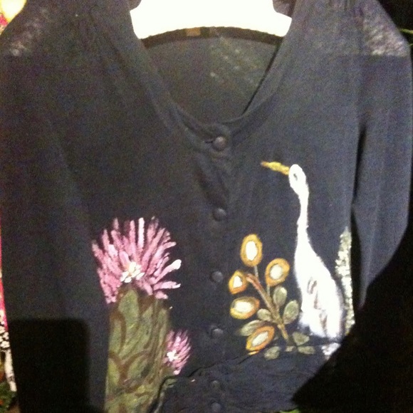 Anthropologie Sweaters - Anthropologie Leifsdottir Hand Painted Crane Bird Cardigan S